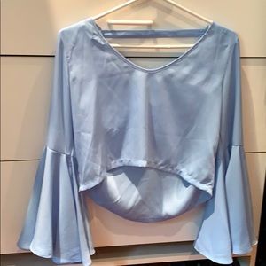 Flowy light blue long sleeve crop top